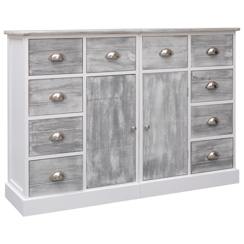 Příborník S 10 Zásuvkami Šedý 113 X 30 X 79 Cm Dřevo - bílá s laťkovým designem