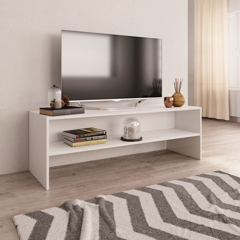 Tv Stolek Bílý 120 X 40 X 40 Cm Kompozitní Dřevo - šedá s vysokým leskem