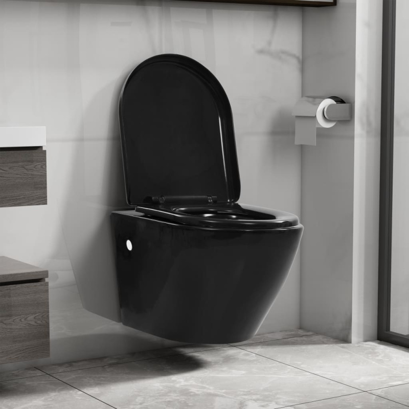 Závěsné Wc Bez Okraje Keramické Černé - Bílá