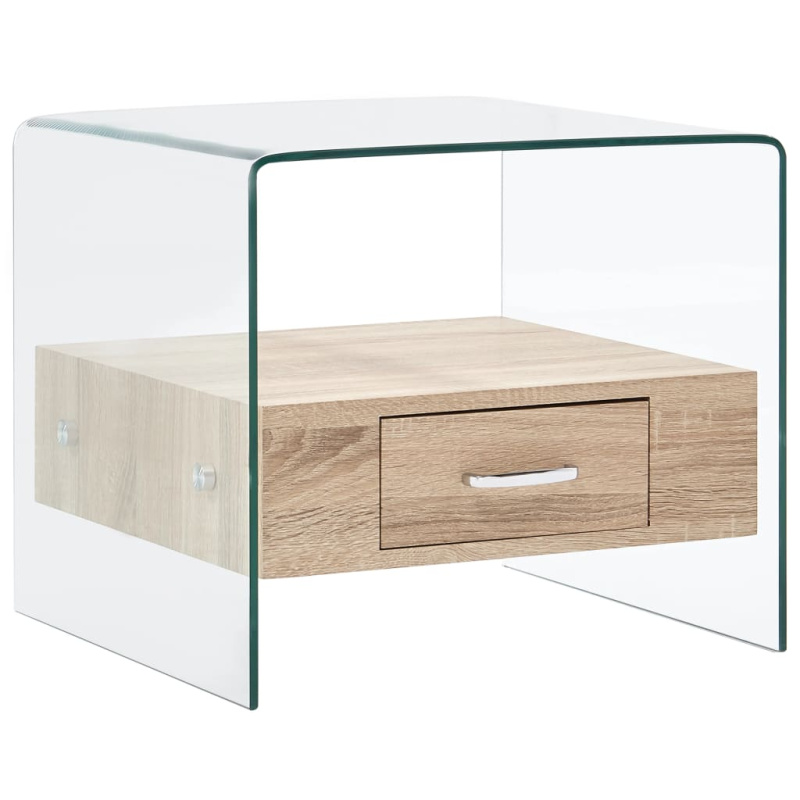 Konferenční Stolek Se Zásuvkou 50 X 50 X 45 Cm Tvrzené Sklo