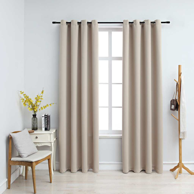 Zatemňovací Závěsy S Kovovými Kroužky 2 Ks Béžové - Taupe / 140 x 245 cm