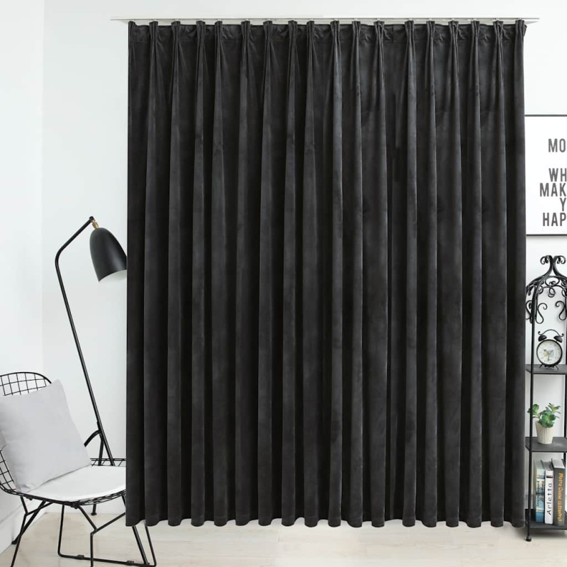 Zatemňovací Závěs S Háčky Sametový Antracitový 290 X 245 Cm - Tmavě moddrá