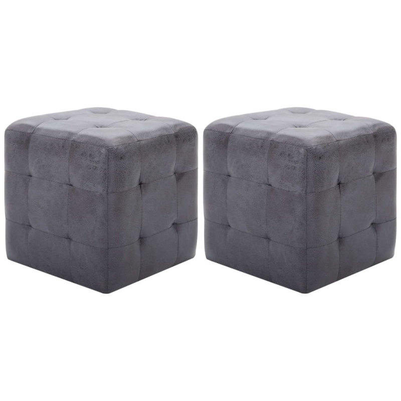 Taburety 2 Ks Šedé 30 X 30 X 30 Cm Umělá Broušená Kůže - Hnědá