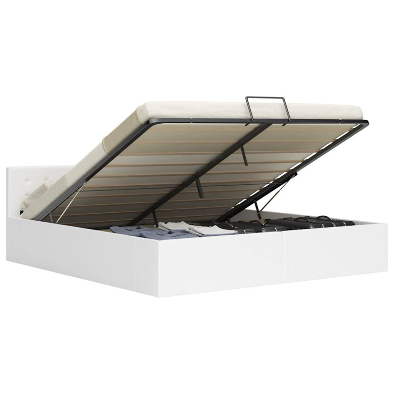 Rám Postele Zvedací Úložný Prostor Bílý Umělá Kůže - Bílá / 100 x 200 cm