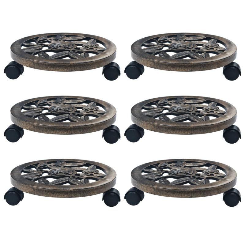 Vozíky Pod Květináč 6 Ks Bronzové Plast - Zelená / 38 cm