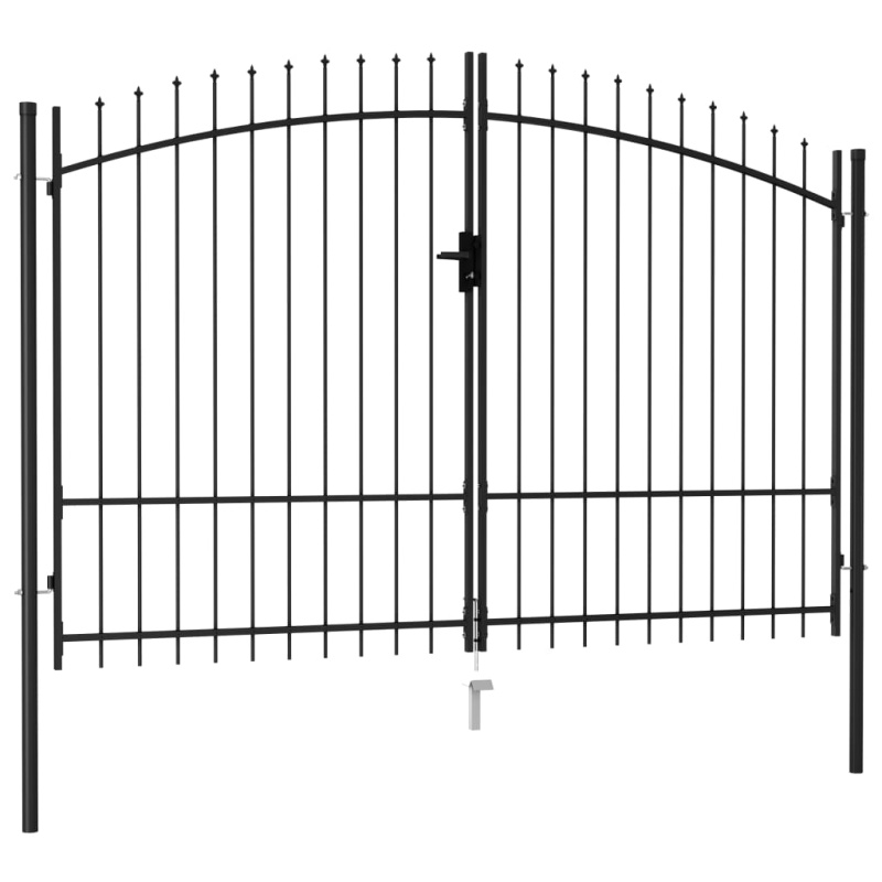 Dvoukřídlá Zahradní Brána S Hroty Ocelová Černá - 3 x 1.25 m