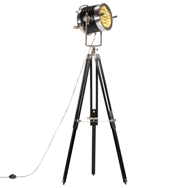 Stojací Lampa Na Stativu Černá Masivní Mangovník 171 Cm