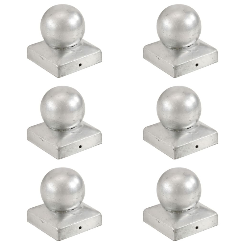 Krytky Na Plotové Sloupky 6 Ks S Koulí Pozinaný - kov / 91 x 91 mm