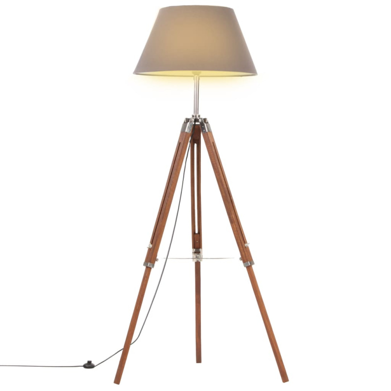 Stojací Lampa Stativ Medově Hnědá A Šedá Masivní Teak 141 Cm - Hnědo-černá