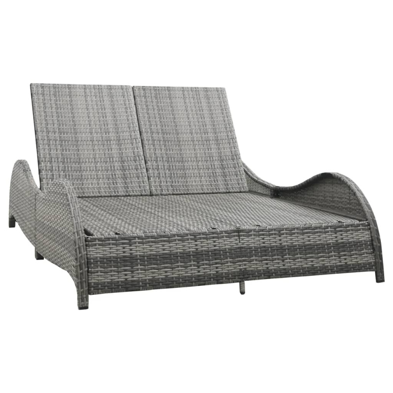 Dvojité Zahradní Lehátko S Poduškou Polyratan Antracitové - 200 x 73 x 45 cm