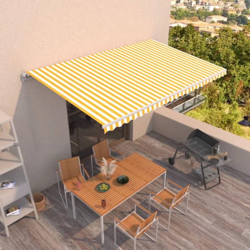 Ručně Zatahovací Markýza Žlutobílá - Vícebarevný / 600 x 300 cm