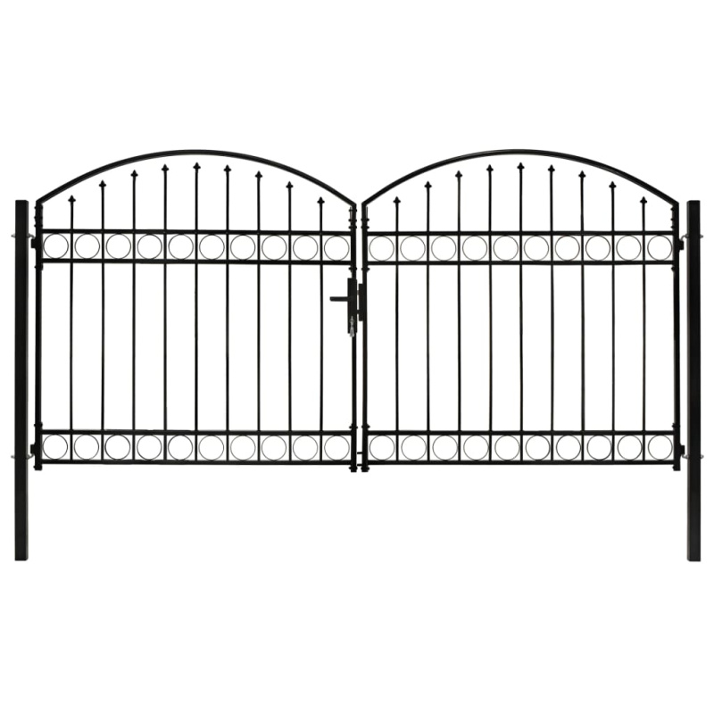 Dvoukřídlá Zahradní Brána S Obloukem Ocelová Černá - 300 x 200 cm