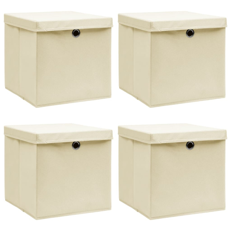 Úložné Boxy S Víky 4 Ks Krémové 32 X 32 X 32 Cm Textil - bílá s víky / 10