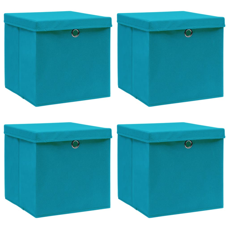 Úložné Boxy S Víky 4 Ks Bledě Modré 32 X 32 X 32 Cm Textil