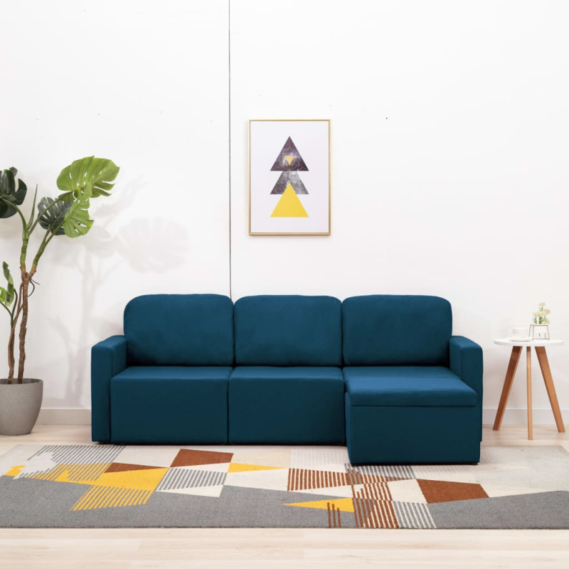 3místná modulární rozkládací pohovka modrá textil