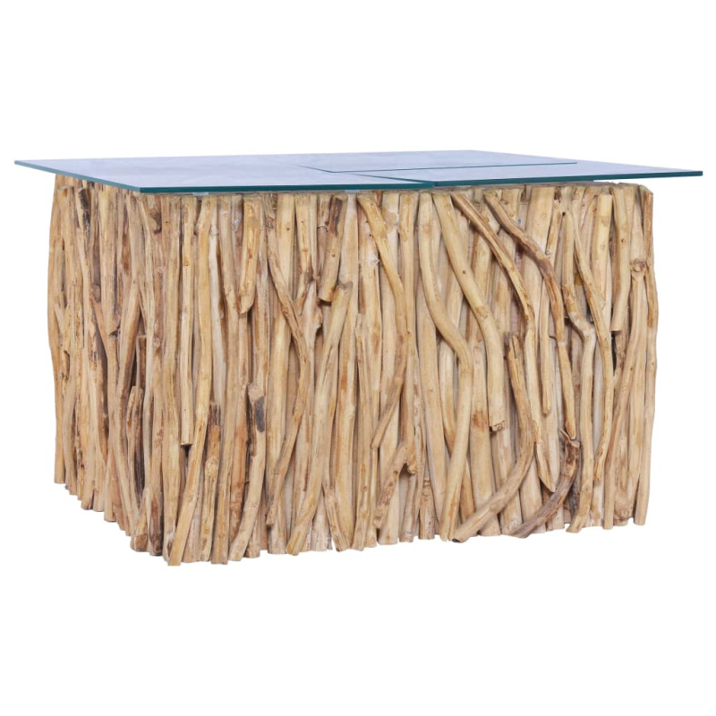 Konferenční Stolek Skleněná Deska 66 X 66 X 40 Cm Masivní Teak