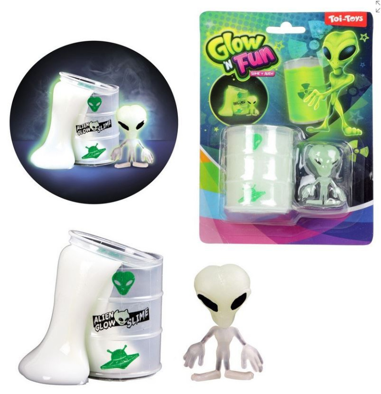 Teddies Sliz hmota 6cm svítící ve tmě + mimozemšťan na kartě 12,5x18x5cm