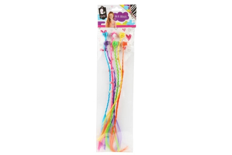 Sponky do vlasů s barevnými copánky 30cm se srdíčky 6ks v sáčku