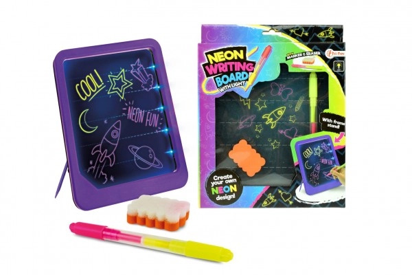 Teddies Tabulka psací neonově zářící s fixem plast + houbička na baterie