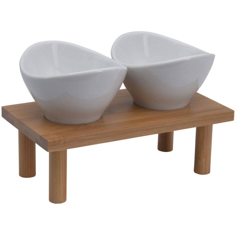 EH Excellent Houseware Sada misek na občerstvení s bambusovým podstavcem bílá