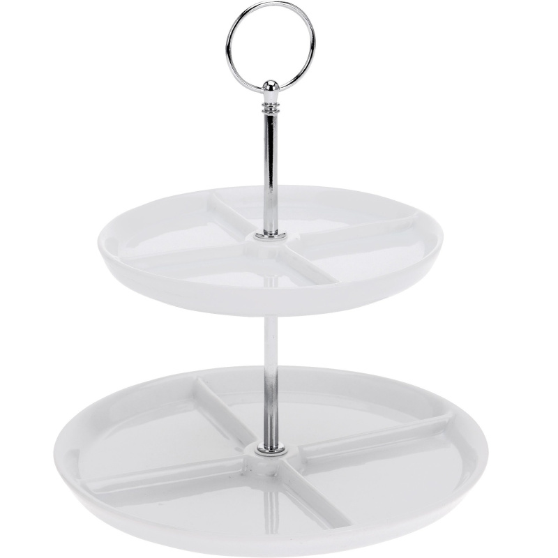 EH Excellent Houseware Stojan na cukroví, keramika, dvoupatrový, 26 cm, bílý bílá
