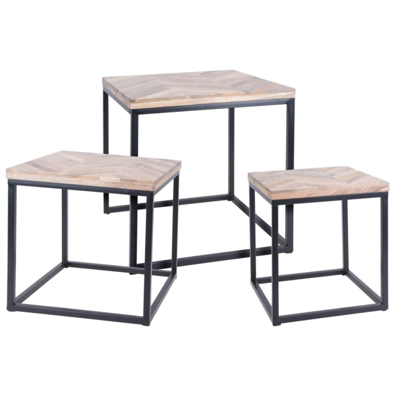 H&S Collection 3Dílná Sada Odkládacích Stolků Teakové Dřevo