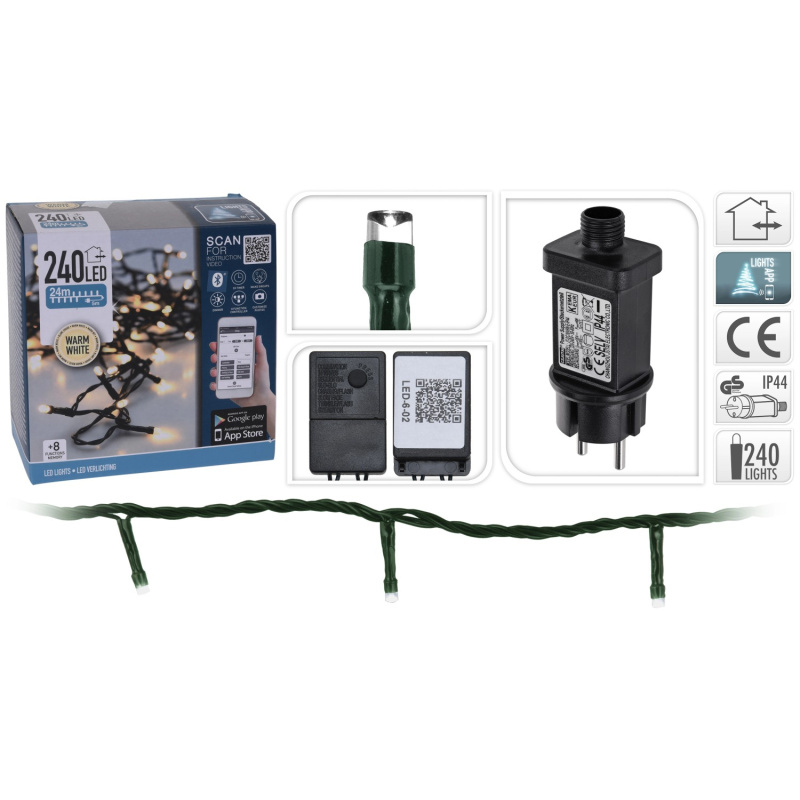 Koopman LED světelný řetěz 240x LED teplá bílá, IP44, černý, 29 m