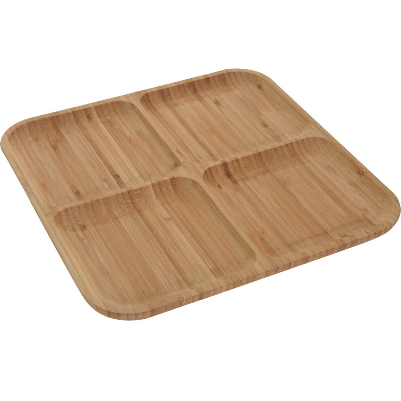 EH Excellent Houseware Čtvercový talíř na servírování občerstvení, bambus, 30 x 30 cm, přírodní barva hnědý