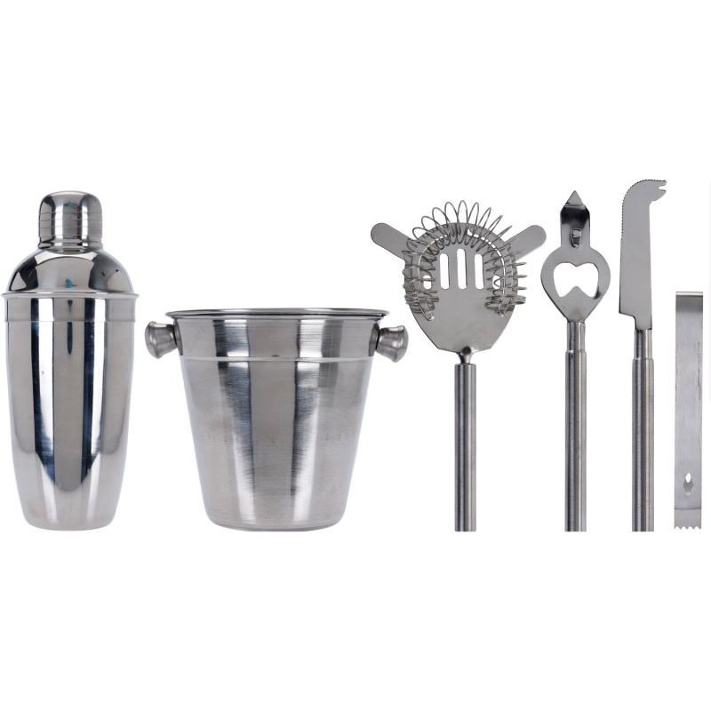EH Excellent Houseware Barman koktejl set s třepačkou a chladičem, 6 ks stříbrný