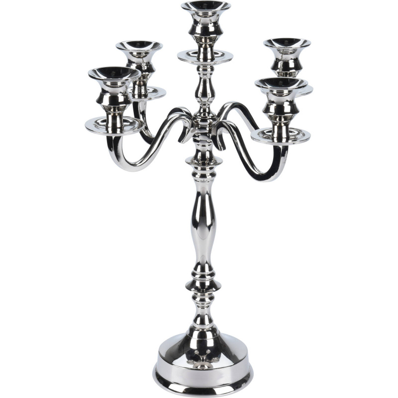 Home Styling Collection Stříbrný svícen, kandelábr na 5 svíček, 39 cm stříbrná