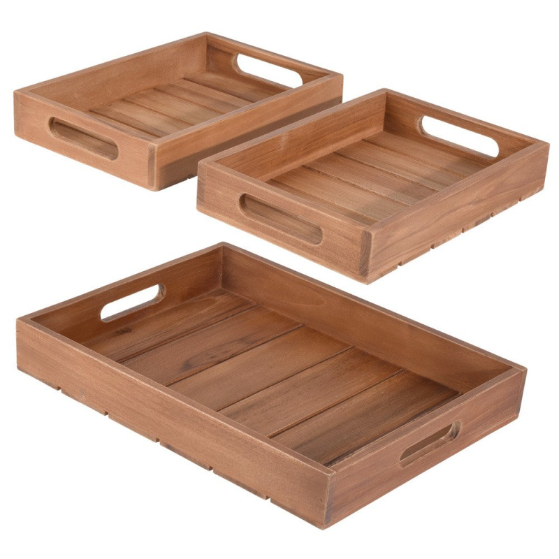 Home Styling Collection Sada dekorativních zásobníků TEAK, 3 kusy hnědá