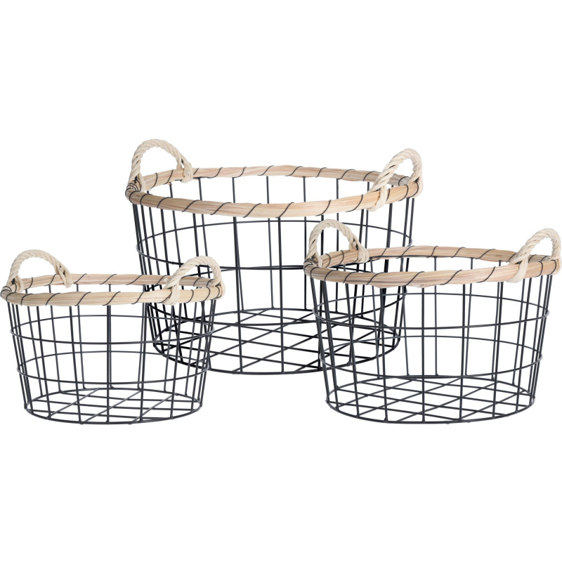 Home Styling Collection Sada 3 dekorativních košů, z kovu, oválné černá