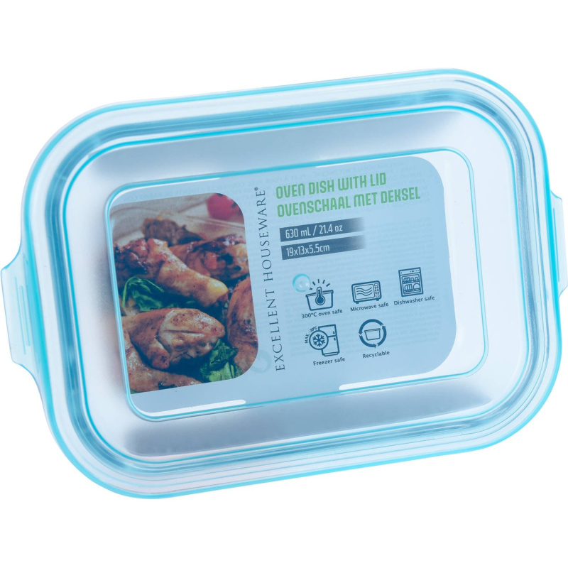 EH Excellent Houseware Skleněná obdélníková dóza s plastovým víkem, 630 ml transparentní