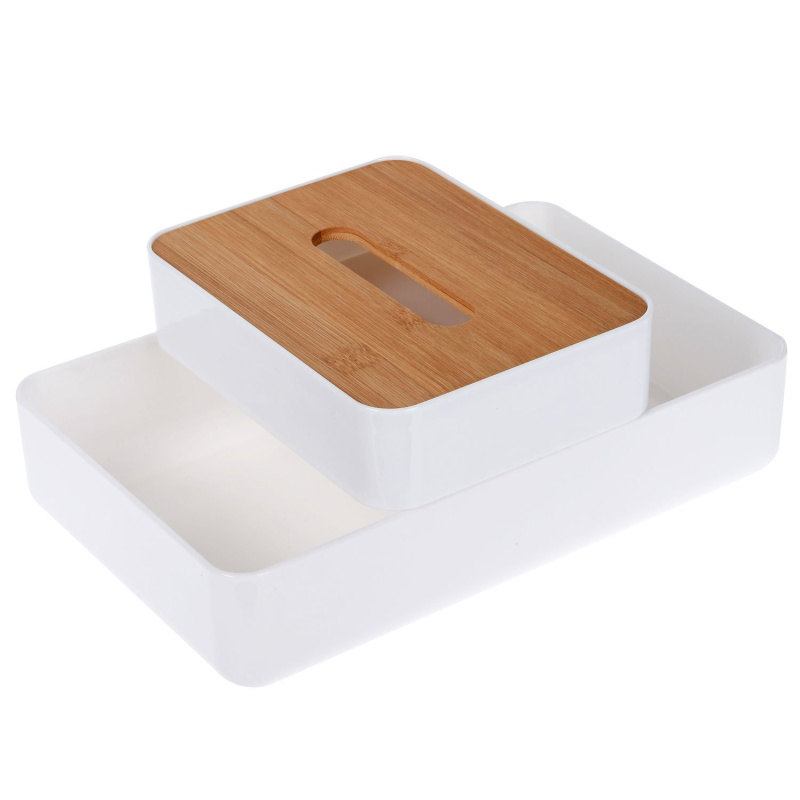 Storagesolutions Organizátor kosmetiky s bambusovým víkem, 26 x 17 cm bílá
