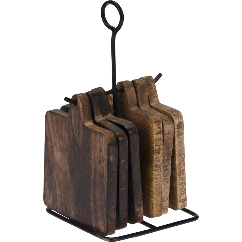Home Styling Collection Dřevěné podložky na kovovém stojanu, 6 kusů hnědý