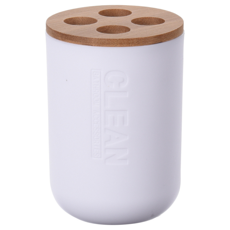 Bathroom Solutions Kelímek na zubní kartáček s bambusovým víčkem bílá