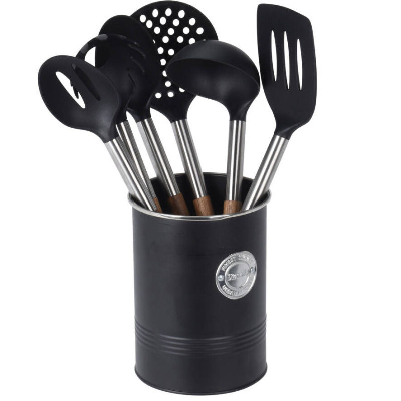 EH Excellent Houseware Sada kuchyňského náčiní, 6 prvků v kovovém stojanu černá