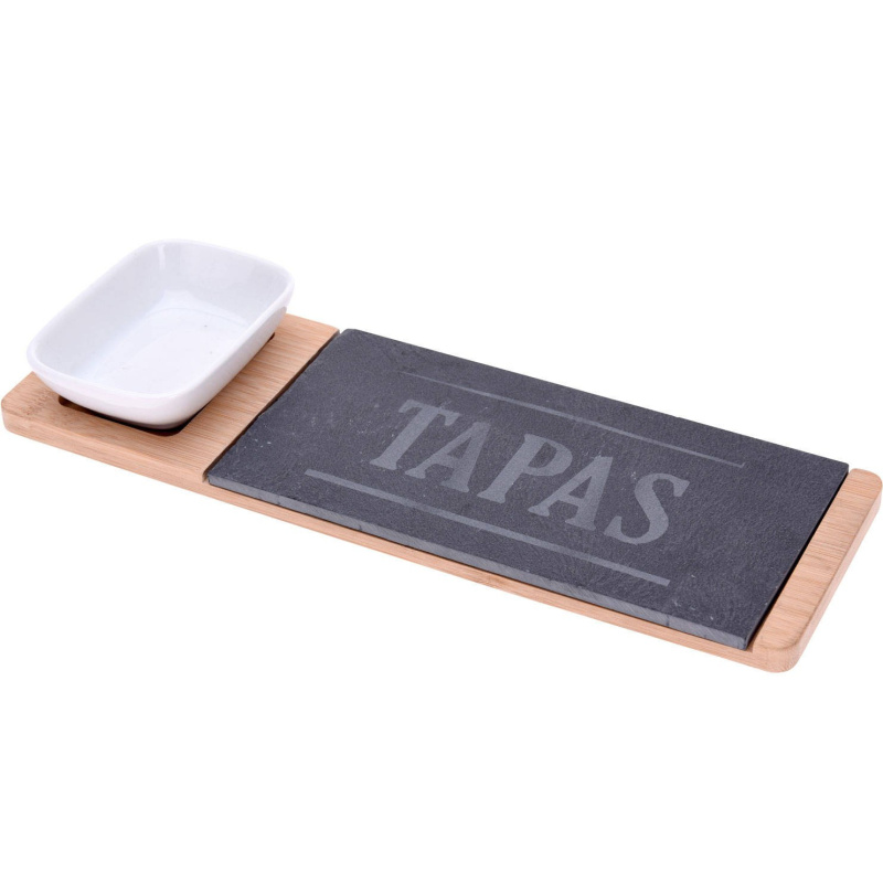 EH Excellent Houseware Sada pro servírování občerstvení na bambusovém tácku, 30 x 10 cm hnědá