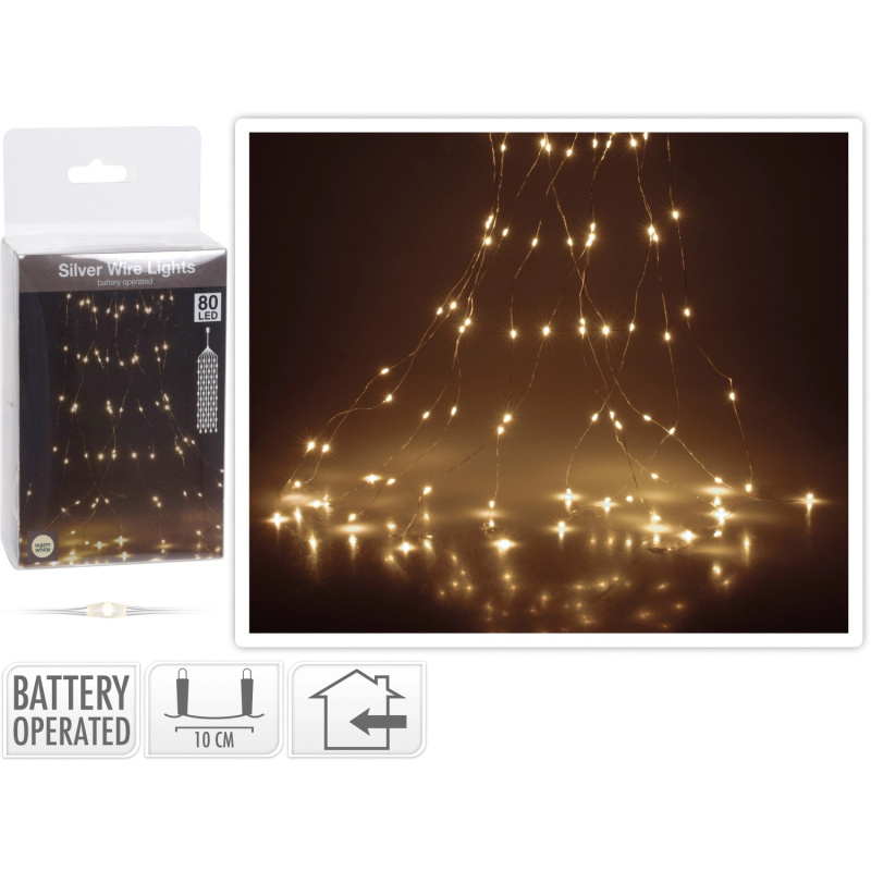 Koopman LED světelný drát jiskřící 100 LED teplá bílá na baterie stříbrný