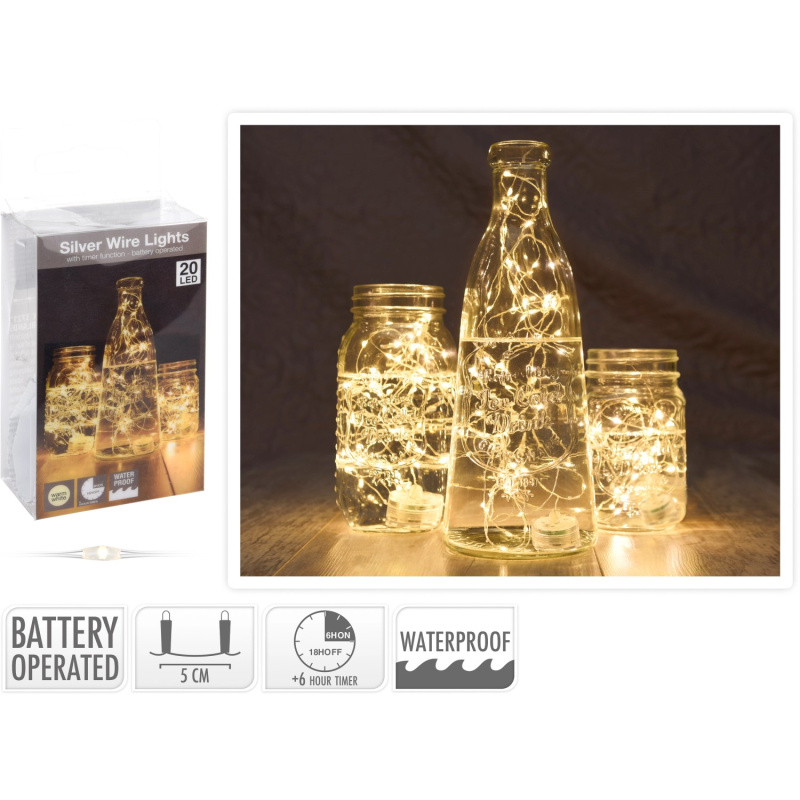 LED světelný drát 20 LED teplá bílá vodotěsný na baterie