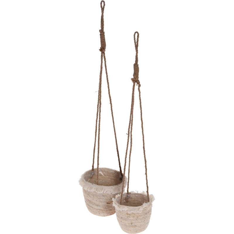 Home Styling Collection Závěsné květináče z listů kukřice GYPSY s třásněmi, 2 ks béžová