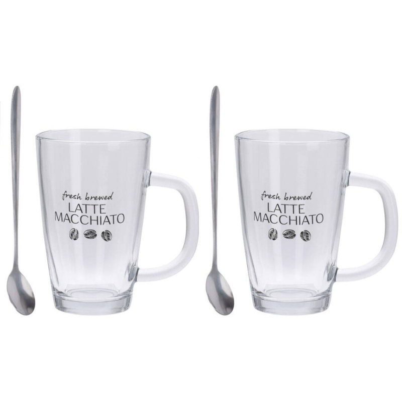 EH Excellent Houseware Sada 2 hrnku na kávu + 2 lžičky transparentní