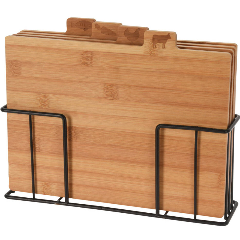 EH Excellent Houseware Krájecí desky, 4 kusy na kovovém stojanu, bambusové hnědá