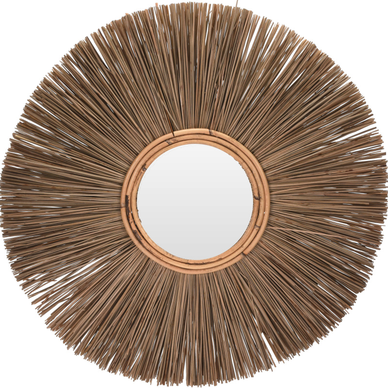 Home Styling Collection Nástěnné zrcadlo kulaté v boho stylu, paprsčitý rám, Ø 66 cm hnědý