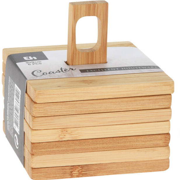 EH Excellent Houseware Podložky pod hrnek na stojanu, 6 kusů, 10 x 10 cm, bambus hnědý