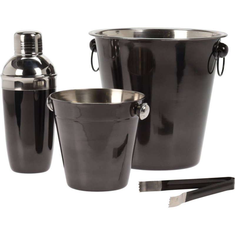 EH Excellent Houseware Barová sada na nápoje: stojan na alkohol, nádoba na led, kleště, šejkr, brava matná černá, nerezová ocel černá