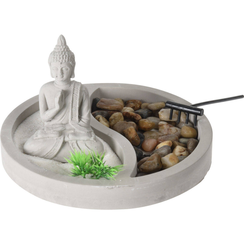 Home Styling Collection Zahrada ZEN s figurkou buddhy, relaxační sada, Ø 19 cm šedá