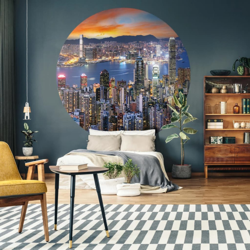 Wallart Kruhová Tapeta Skyline By Night 190 Cm