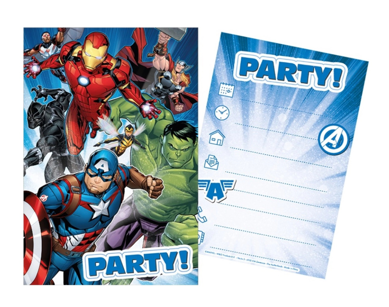 Sada párty pozvánek s obálkami AVENGERS 15 × 10 cm (5 + 5 ks)