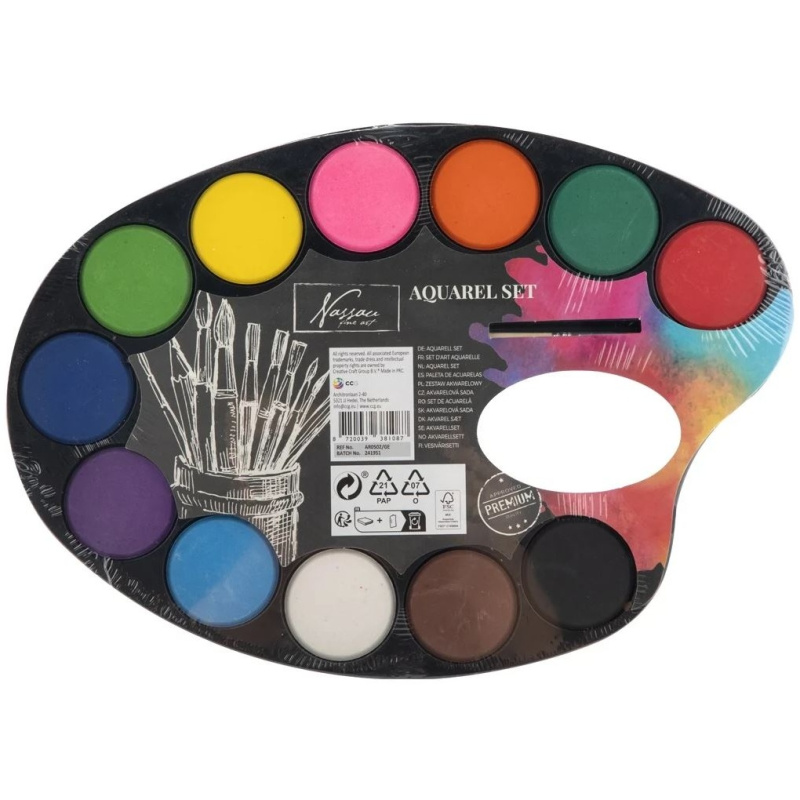 Nassau Akvarelové barvy paleta 12 ks + štětec